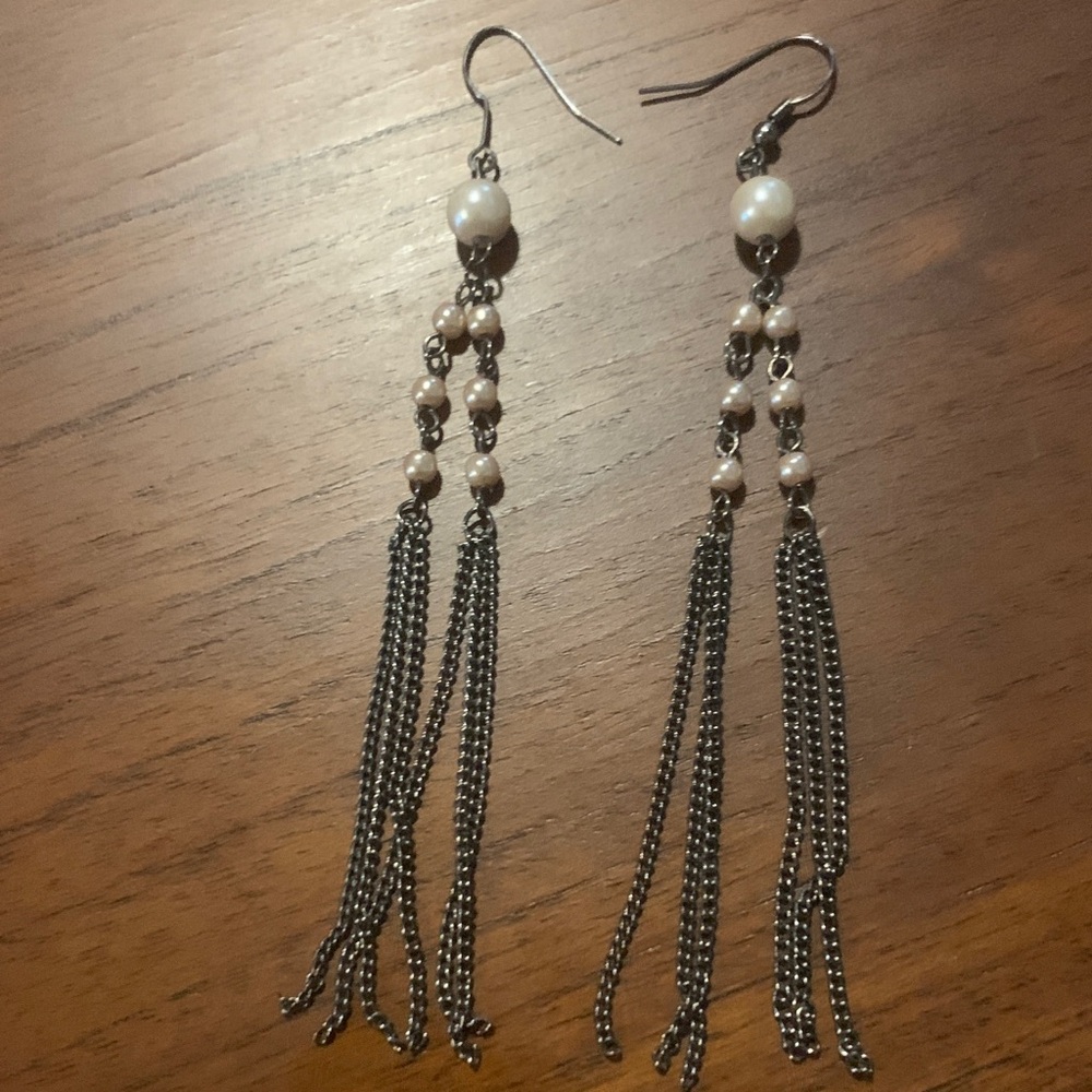 Elegant Vintage Silver and Pearl Dangle Earrings